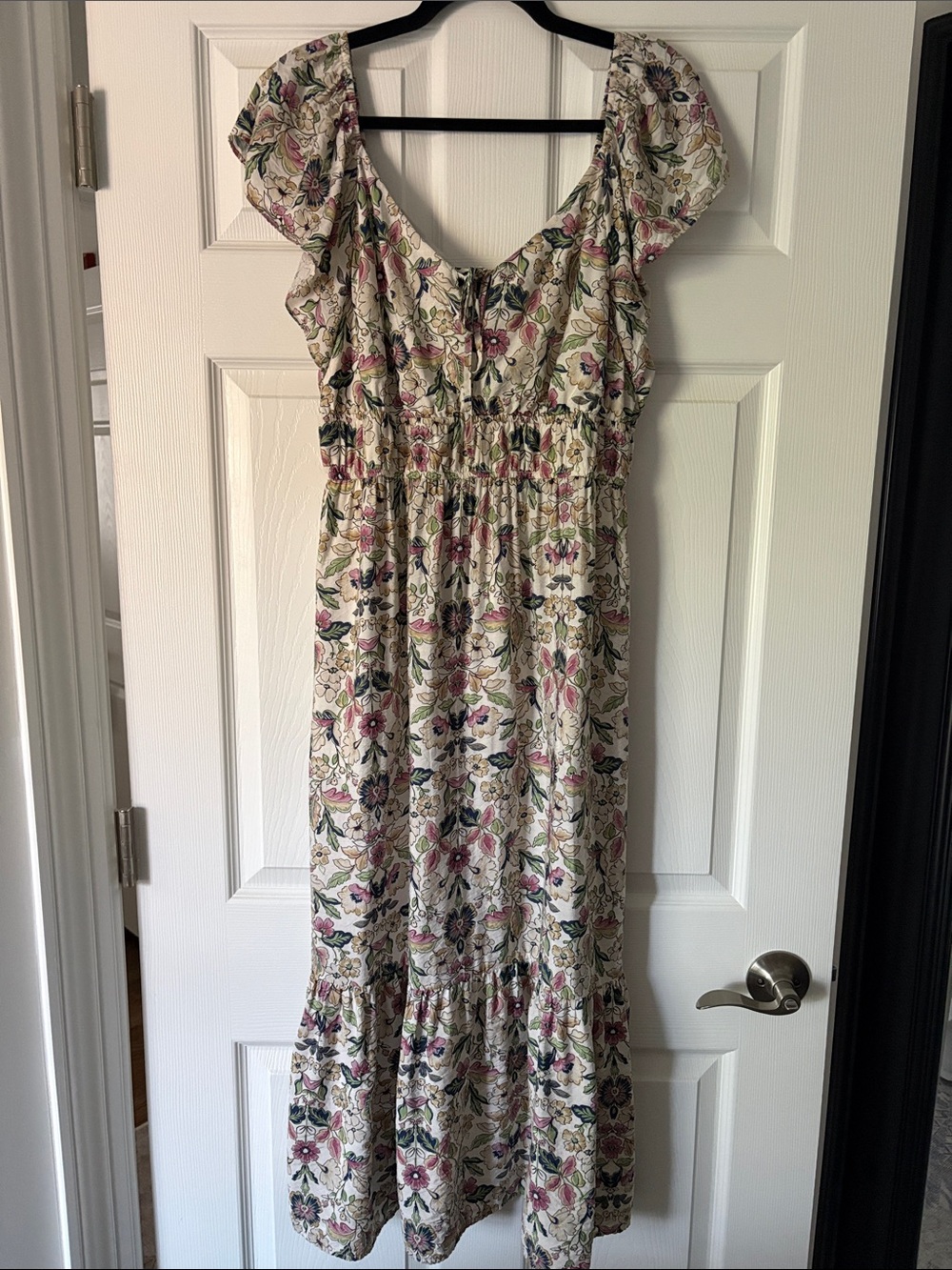 Rachel Zoe Cream Floral Midi Dress with Pink & Green Accents